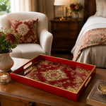 Wedding Decorative Glass Serving Tray – Framed Blossom Medallion glass serving tray shown in a second styled room scene.