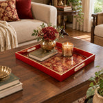 Wedding Decorative Glass Serving Tray – Trailing Peony Vine glass serving tray shown in a first styled room scene.