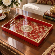 Wedding Decorative Glass Serving Tray – Calico Blossom Damask glass serving tray shown in a product view.