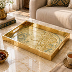Ramadan Decorative Glass Serving Tray – Thuluth Calligraphy Panel glass serving tray shown in a product view.