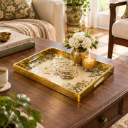 Ramadan Decorative Glass Serving Tray – Four Corner Blossom Script glass serving tray shown in a second styled room scene.