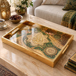 Ramadan Decorative Glass Serving Tray – Eight Point Star Medallion glass serving tray shown in a product view.