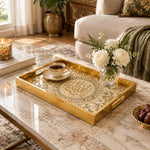 Ramadan Decorative Glass Serving Tray – Blossom Spray Medallion glass serving tray shown in a second styled room scene.