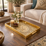 Ramadan Decorative Glass Serving Tray – Arabesque Medallion Tiles glass serving tray shown in a second styled room scene.