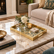 Ramadan Decorative Glass Serving Tray – Teal Paisley Medallion glass serving tray shown in a second styled room scene.