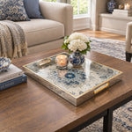 Ramadan Decorative Glass Serving Tray – Chinoiserie Blue Mandala glass serving tray shown in a second styled room scene.