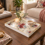 Daily Decorative Glass Serving Tray – Cream Floral Panel glass serving tray shown in a second styled room scene.