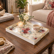 Daily Decorative Glass Serving Tray – Cream Floral Panel glass serving tray shown in a second styled room scene.