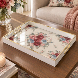 Daily Decorative Glass Serving Tray – Cream Floral Panel glass serving tray shown in a product view.
