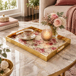 Daily Decorative Glass Serving Tray – Pink Rose Panel glass serving tray shown in a second styled room scene.