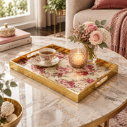 Daily Decorative Glass Serving Tray – Pink Rose Panel glass serving tray shown in a second styled room scene.