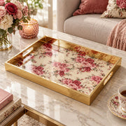 Daily Decorative Glass Serving Tray – Pink Rose Panel glass serving tray shown in a product view.