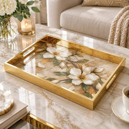 Daily Decorative Glass Serving Tray – Magnolia Petal Cascade glass serving tray shown in a product view.