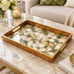 Daily Decorative Glass Serving Tray – Magnolia Trellis Grid glass serving tray shown in a product view.
