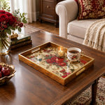 Valentine's Day Decorative Glass Serving Tray – Rose Chintz Bouquet glass serving tray shown in a first styled room scene.