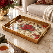 Valentine's Day Decorative Glass Serving Tray – Rose Chintz Bouquet glass serving tray shown in a product view.