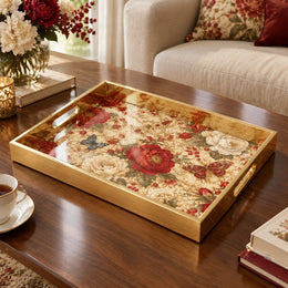 Valentine's Day Decorative Glass Serving Tray – Cottage Rose Garden glass serving tray shown in a product view.