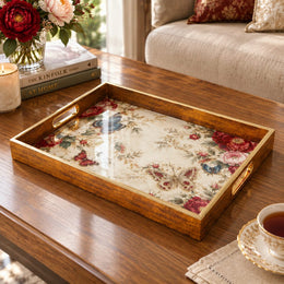 Valentine's Day Decorative Glass Serving Tray – Peony And Rose Sprig glass serving tray shown in a product view.