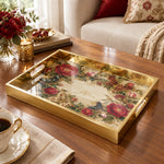 Valentine's Day Decorative Glass Serving Tray – Rose Trellis Bloom glass serving tray shown in a product view.