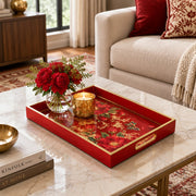 Valentine's Day Decorative Glass Serving Tray – Crimson Rose Allover glass serving tray shown in a second styled room scene.