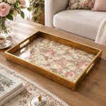 Valentine's Day Decorative Glass Serving Tray – Lace Rose Chintz glass serving tray shown in a product view.