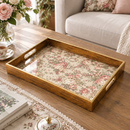 Valentine's Day Decorative Glass Serving Tray – Lace Rose Chintz glass serving tray shown in a product view.