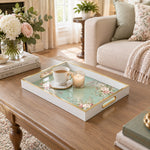 Valentine's Day Decorative Glass Serving Tray – Mint Rose Garland glass serving tray shown in a second styled room scene.