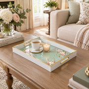 Valentine's Day Decorative Glass Serving Tray – Mint Rose Garland glass serving tray shown in a second styled room scene.