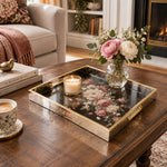 Valentine's Day Decorative Glass Serving Tray – Noir Rose Posy glass serving tray shown in a second styled room scene.