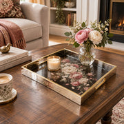 Valentine's Day Decorative Glass Serving Tray – Noir Rose Posy glass serving tray shown in a second styled room scene.