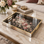 Valentine's Day Decorative Glass Serving Tray – Noir Rose Posy glass serving tray shown in a product view.