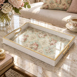 Valentine's Day Decorative Glass Serving Tray – Mint Lattice Rose glass serving tray shown in a product view.