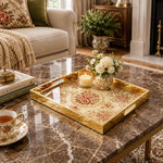 Valentine's Day Decorative Glass Serving Tray – Rose Medallion Scroll glass serving tray shown in a second styled room scene.