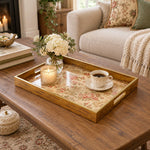 Valentine's Day Decorative Glass Serving Tray – Rose Sprig Chintz glass serving tray shown in a first styled room scene.