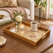 Valentine's Day Decorative Glass Serving Tray – Rose Sprig Chintz glass serving tray shown in a second styled room scene.