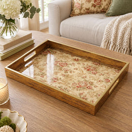 Valentine's Day Decorative Glass Serving Tray – Rose Sprig Chintz glass serving tray shown in a product view.