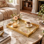 Valentine's Day Decorative Glass Serving Tray – Open Rose Bouquet glass serving tray shown in a second styled room scene.