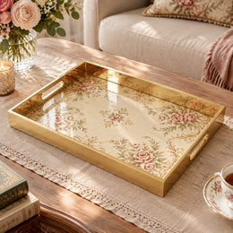 Valentine's Day Decorative Glass Serving Tray – Open Rose Bouquet glass serving tray shown in a product view.