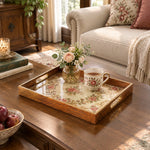 Valentine's Day Decorative Glass Serving Tray – Rose Wreath Oval glass serving tray shown in a second styled room scene.