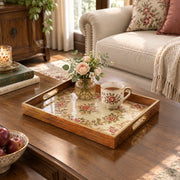 Valentine's Day Decorative Glass Serving Tray – Rose Wreath Oval glass serving tray shown in a second styled room scene.