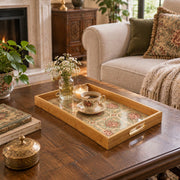 Valentine's Day Decorative Glass Serving Tray – Rose Trellis Lattice glass serving tray shown in a second styled room scene.