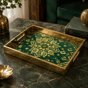 Ramadan Decorative Glass Serving Tray – Emerald Star Medallion glass serving tray shown in a product view.