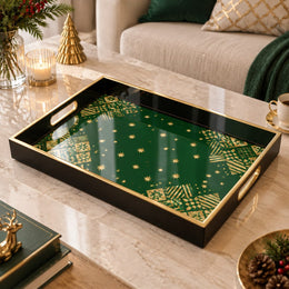 Ramadan Decorative Glass Serving Tray – Emerald Star Scatter glass serving tray shown in a product view.