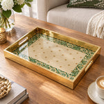 Ramadan Decorative Glass Serving Tray – Ivory Tile Border Stars glass serving tray shown in a product view.