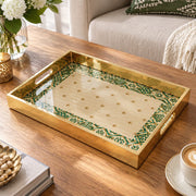 Ramadan Decorative Glass Serving Tray – Ivory Tile Border Stars glass serving tray shown in a product view.