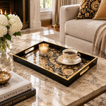 Ramadan Decorative Glass Serving Tray – Black Gold Acanthus Allover - MintiHome