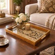 Ramadan Decorative Glass Serving Tray – Black Gold Banded Medallion - MintiHome