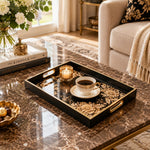 Ramadan Decorative Glass Serving Tray – Black Gold Baroque Corners - MintiHome