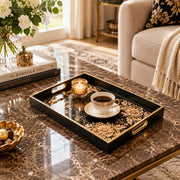 Ramadan Decorative Glass Serving Tray – Black Gold Baroque Corners - MintiHome