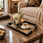 Ramadan Decorative Glass Serving Tray – Black Gold Baroque Corners - MintiHome